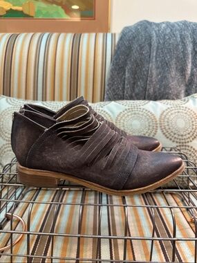 Free People DISTRESSED BLUE Layered Fringe Ankle Booties